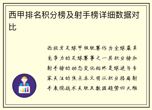 西甲排名积分榜及射手榜详细数据对比